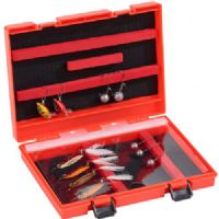 4005652802282 - Shirasu Spoon depot - Farve:Orange - 001 8334 004<br>The perfect box for all spoon and micro baits: you can simply hang the baits in the Duplon strips. The inside of the box is equipped with Velcro® enabling the strips to be shifted individually. The Spoon Depot is also ideal as a box for jig heads! Delivered without content.