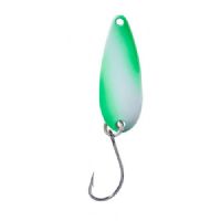 4005652832678 - Pro Staff Series Swindler Spoon - 30mm. - Vægt:2.3g. - Farve:Grøn/hvid, UV - 001 6067 222<br>With a tumbling run for more passive trouts. Can be guided extremely slow. Top in the cold season.