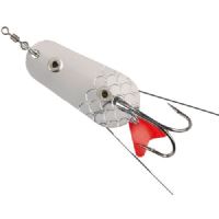 4005652841472 - Colonel Weed Spoon - 66mm. - Vægt:30g. - Farve:S&oslash;lv - 001 3253 030<br>Weed Spoon: The two wires over the twin hook ensure that no weed gets caught on the hook tips. This way you can still fish on (catchy!) weedy sections, which is no longer possible with normal spoons.