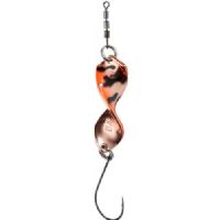 4005652856391 - Pro Staff Series Shooter Spoon - 27mm. - Vægt:2.5g. - Farve:Copper Perch, UV - 001 6041 008<br>This spoon is a real highlight: its unique propeller shape makes it turn on its own axis at the slightest pull, which drives the trout absolutely crazy. In our numerous tests, the Shooter also lured completely passive fish to bite. As it can be used extremely slowly, it is also a top spoon for winter fishing. The front and back of each spoon have contrasting colours which create a unique play of colours when turned. Each spoon features a micro triple swivel that safely prevents line twist. Can be thrown very far. Available in 2.5g and 3.5g.