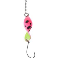 4005652860008 - Pro Staff Series Shooter Spoon - 40mm. - Vægt:6g. - Farve:Pink Leopard, UV - 001 6041 203<br>This spoon is a real highlight: its unique propeller shape makes it turn on its own axis at the slightest pull, which drives the trout absolutely crazy. In our numerous tests, the Shooter also lured completely passive fish to bite. As it can be used extremely slowly, it is also a top spoon for winter fishing. The front and back of each spoon have contrasting colours which create a unique play of colours when turned. Each spoon features a micro triple swivel that safely prevents line twist. Can be thrown very far.