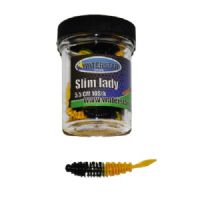 747191999279 - Waterstar - Rubber Baits - Model: Slim Lady - 5,5 cm - 10 stk. - Farve: Orange/Sort - Smag: Hvidløg