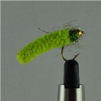 GHMAG003 - Maggot - Farve: Chartreuse med grøn glimmer og guld hoved - Str. : 10