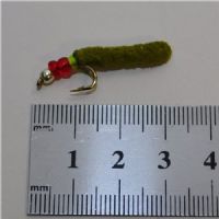 SGMAG004 - Maggot - Farve: Oliven med rød og sølv hoved - Str. : 10