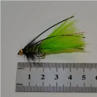 WS20005 - Long Shank - BH Wolly Bugger rubber leg - Farve: Sort/Chartreuse - Str. : 10