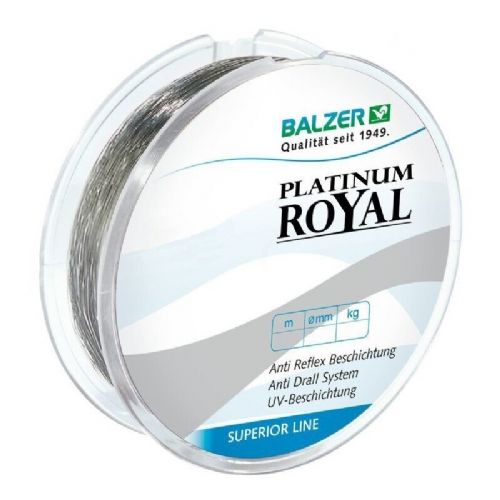4005652116013 - Platinum Royal line - Rullekapacitet:300M. - Brudstyrke:6.1kg. - Farve:Gr&aring; - 001 2302 022<br>By using state-of-the-art polymers the Platinum has significant great resistance to abrasion, yet it remains just as supple as ever. The AntiTwist system developed by Balzer reduces line-twisting to a minimum. The special anti-reflex coating ensures inconspicuous bait presentation even on bright days or in clear water. 
Highly compressed molecules ensure maximum load-bearing capacities, UV protective coating, Extremely high resistance to abrasion, Incredibly little elongation, Extremely supple for maximum casting distances, AntiTwist system reduces twisted lines to a minimum.
