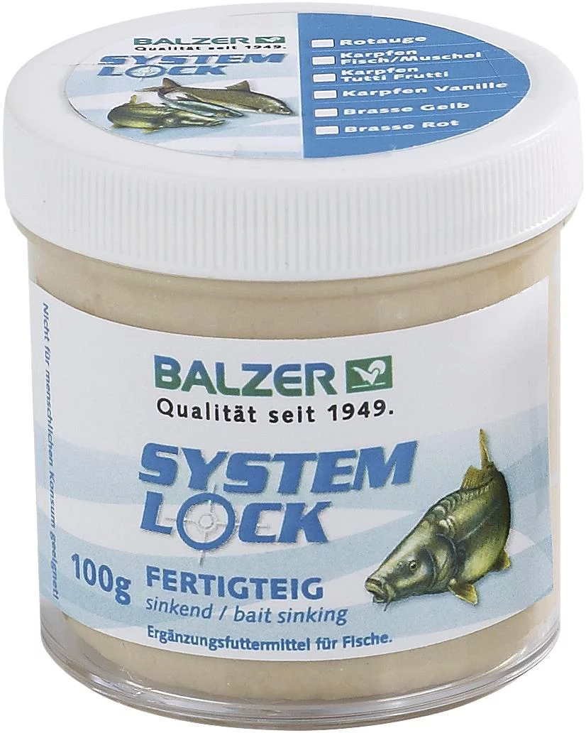 4005652169750 - System Lock ready-made dough - Vægt:100g. - Farve:Sand - Baittype:Synkende - Smag/duft:Carp/Tench - Vanilla - 001 8479 000<br>Very catchy ready-made paste prepared according to proven recipes. The dough is enriched with lots of amino acids and intense, natural flavors. Despite its flexibility the dough adheres very well on the hook.