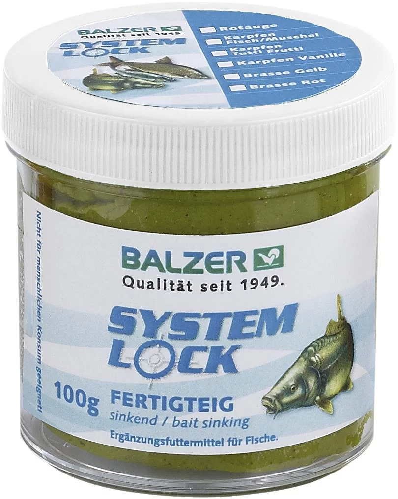 4005652169767 - System Lock ready-made dough - Vægt:100g. - Farve:Gr&oslash;n - Baittype:Synkende - Smag/duft:Carp/Tench - Fish/Mussel - 001 8479 001<br>Very catchy ready-made paste prepared according to proven recipes. The dough is enriched with lots of amino acids and intense, natural flavors. Despite its flexibility the dough adheres very well on the hook.