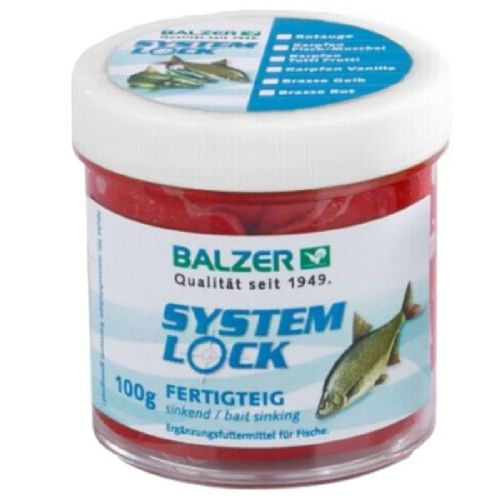 4005652169781 - System Lock ready-made dough - Vægt:100g. - Farve:R&oslash;d - Baittype:Synkende - Smag/duft:Bream - 001 8479 003<br>Very catchy ready-made paste prepared according to proven recipes. The dough is enriched with lots of amino acids and intense, natural flavors. Despite its flexibility the dough adheres very well on the hook.