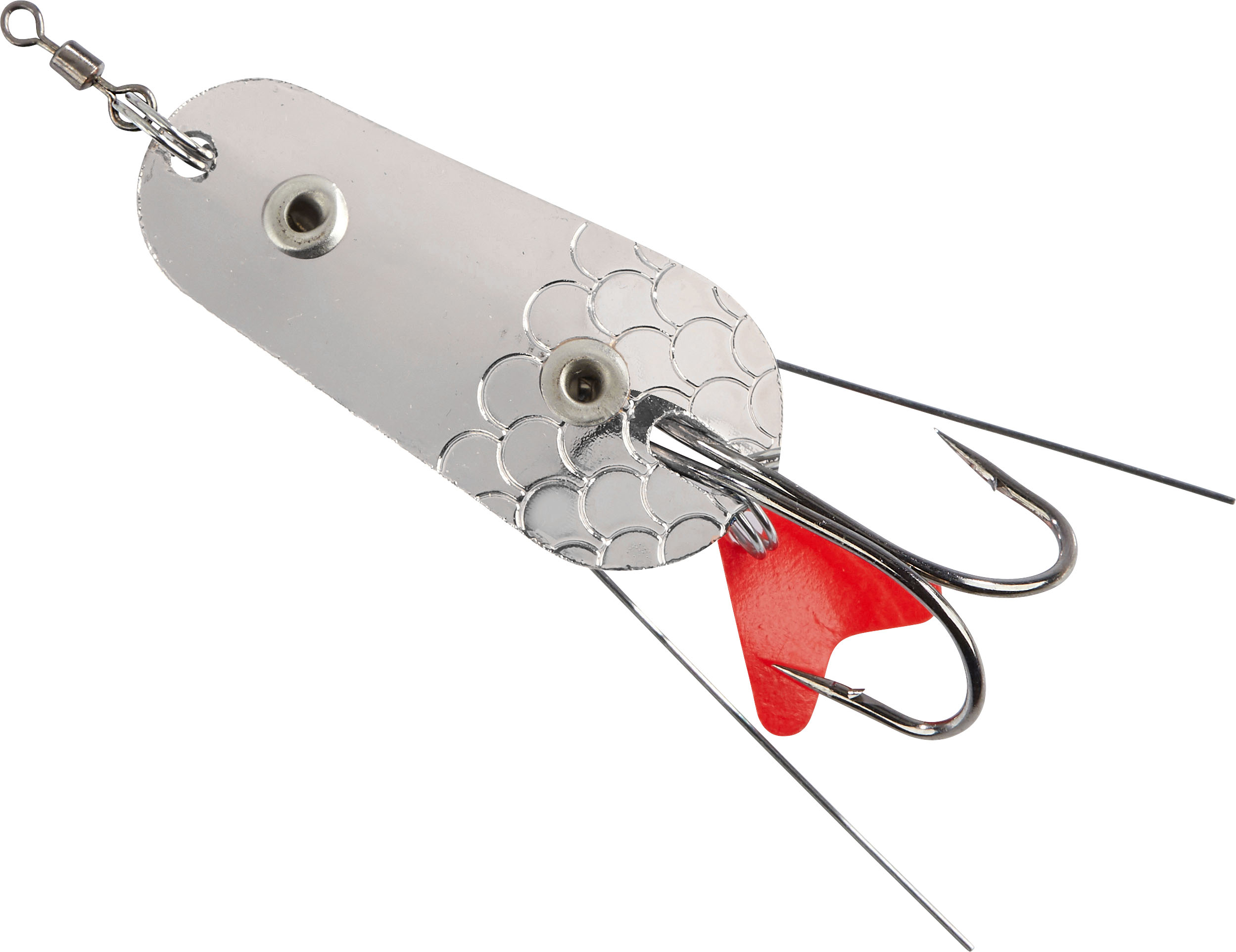 4005652171548 - Colonel Weed Spoon - 56mm. - Vægt:22g. - Farve:S&oslash;lv - 001 3253 022<br>Weed Spoon: The two wires over the twin hook ensure that no weed gets caught on the hook tips. This way you can still fish on (catchy!) weedy sections, which is no longer possible with normal spoons.