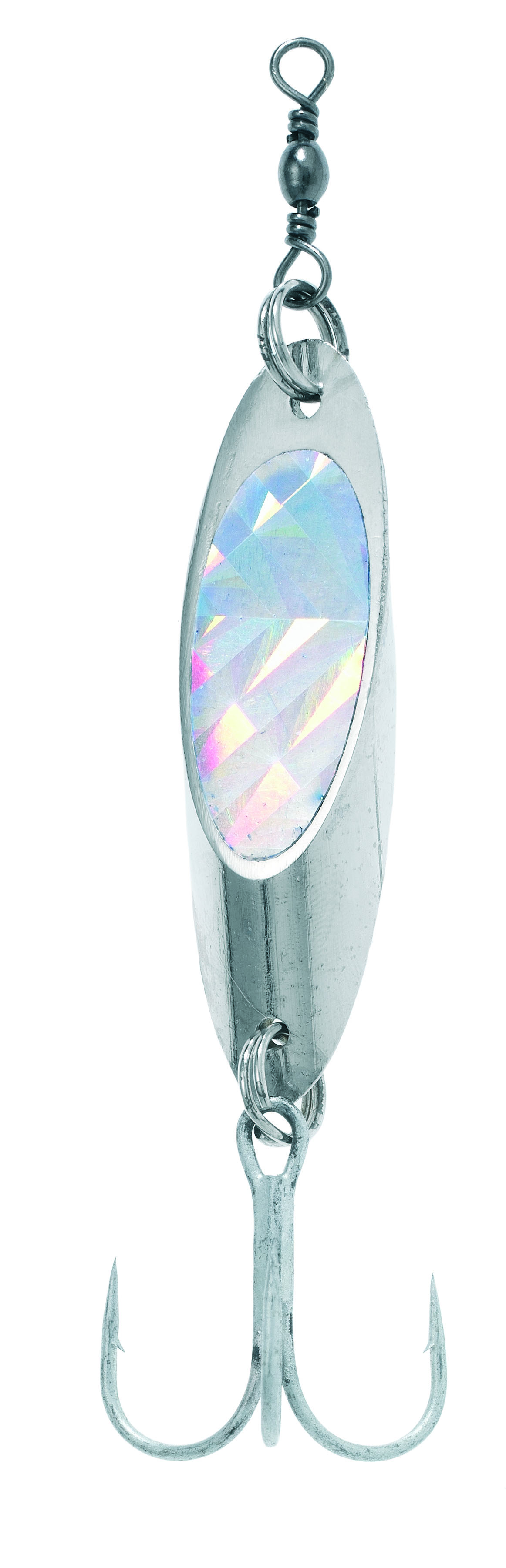 4005652281834 - Colonel Z Disc Spoon - Vægt:40g. - Farve:S&oslash;lv Glitter - 001 3188 040<br>Extra heavy, tumbling spoon with chrome­plated surface and tiger steel treble hooks.