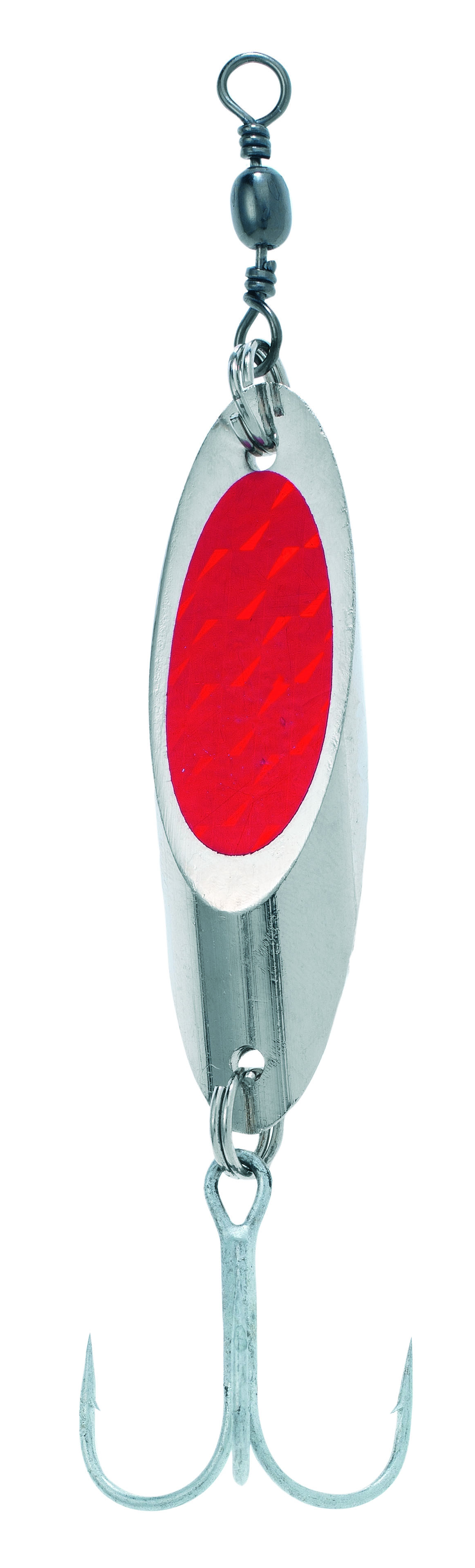 4005652281889 - Colonel Z Disc Spoon - Vægt:40g. - Farve:R&oslash;d Glitter - 001 3189 040<br>Extra heavy, tumbling spoon with chrome­plated surface and tiger steel treble hooks.