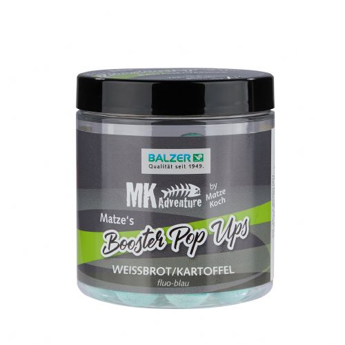 4005652820835 - MK Booster Ball Pop Ups mix, 15/20mm - Farve:Fluo. Bl&aring; - Smag/duft:White Bread/Potato - 001 8596 004<br>Matze’s pop-ups in the same colours as the Booster Balls, and then again as flamboyant fluo versions, are guaranteed to attract the attention of the moss backs. Let the pop-up float 5-10cm above the ground. For longer rigs you can adjust the height with split shot lead or putty. Try also the snowman sassembly. A Robin Red Monstercrab boilie followed by a pop up gives a super catchy double-bait that strikes heavily. Now new: You will find 15mm and 20mm balls so that you can always act flexibly. No matter whether one 20 or two 15mm or a snowman, from a 20-size basic boilie and a 15 size pop-up, they are all possibilities that are open to you. The suitable dips are equally well suitable both for the pop-ups and for the basic boilies.