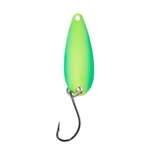4005652821573 - Pro Staff Series Swindler Spoon - 30mm. - Vægt:2.3g. - Farve:Grøn/Gul, UV - 001 6067 205<br>With a tumbling run for more passive trouts. Can be guided extremely slow. Top in the cold season.