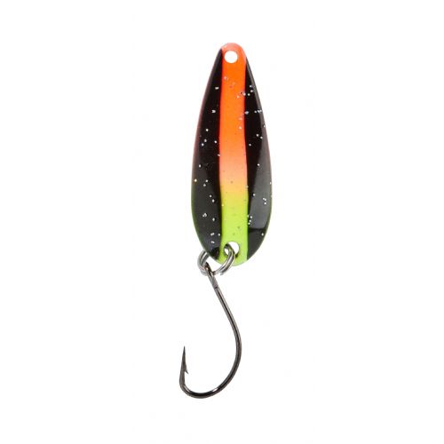 4005652821610 - Pro Staff Series Swindler Spoon - 30mm. - Vægt:2.3g. - Farve:Sort/gul/orange glimmer, UV - 001 6067 209<br>With a tumbling run for more passive trouts. Can be guided extremely slow. Top in the cold season.