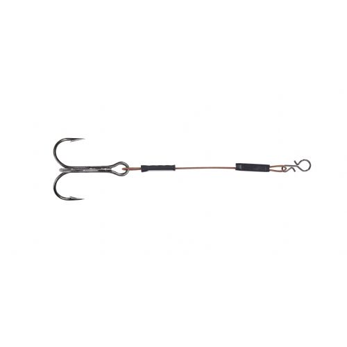 4005652828985 - Shirasu Stinger Rig med snap h&aelig;gte, 1x7 - 115mm. - 001 6103 205<br>There are days on which the predator fish bite extremely cautiously and the missed bite rate is high. On such days an stinger hook leader with an additional treble hook should be used! With a quickrelease clip for hanging up.