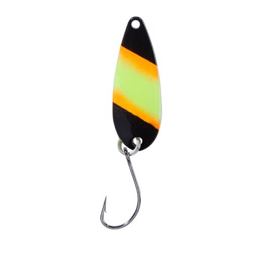 4005652832593 - Pro Staff Series Swindler Spoon - 30mm. - Vægt:2.3g. - Farve:Sort/orange/gul, UV - 001 6067 216<br>With a tumbling run for more passive trouts. Can be guided extremely slow. Top in the cold season.