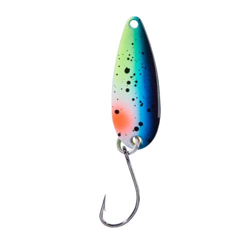 4005652832630 - Pro Staff Series Swindler Spoon - 30mm. - Vægt:2.3g. - Farve:Blå/gul/orange/sort dots, UV - 001 6067 220<br>With a tumbling run for more passive trouts. Can be guided extremely slow. Top in the cold season.