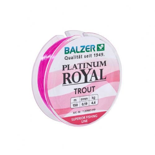 4005652837390 - Platinum Royal ørred line - Rullekapacitet:150M. - Brudstyrke:3.3kg. - Farve:Pink - 001 2098 016<br>When fishing for trout, opinions differ as to whether a braided or monofilament line is the better choice. That’s why we now offer a monofilament line specially suited for fishing with spoons and Trout Collectors. In winter when the temperature drops below zero, it is next to impossible to fish with braided lines, because they soak up the water and freeze. Stateof-the-art polymers in the lines lends both excellent suppleness and high abrasion resistance. For a monofilament, the line has surprisingly little stretch. This line also features our anti-twisting system.