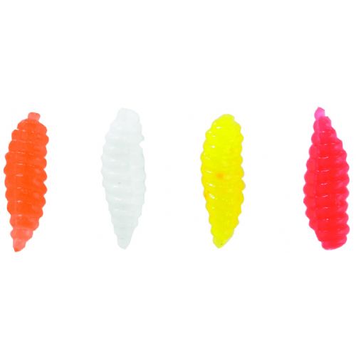 4005652839882 - Feedermaster, Soft Casters - 15mm. - Farve:Ass.mix - Baittype:Maggots - 001 6210 015<br>The bait is combined with natural bait on the hook. Thanks to their buoyancy they neutralise the dead weight of the hook and hence afford the genuine baits much more natural presentation. The bright-coloured maggots arouse the attention of the fish in cloudy waters. Very natural shape, 15 fletline, colours: yellow, orange, Japanese red and white. Content: 40 pieces, each colour 10 pieces.