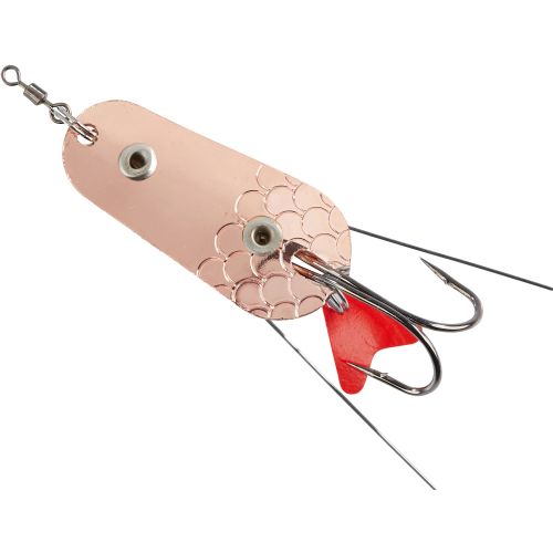 4005652841496 - Colonel Weed Spoon - 56mm. - Vægt:22g. - Farve:Kobber - 001 3253 122<br>Weed Spoon: The two wires over the twin hook ensure that no weed gets caught on the hook tips. This way you can still fish on (catchy!) weedy sections, which is no longer possible with normal spoons.