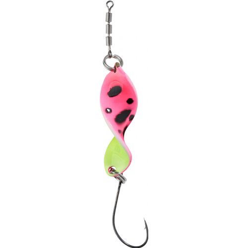 4005652860008 - Pro Staff Series Shooter Spoon - 40mm. - Vægt:6g. - Farve:Pink Leopard, UV - 001 6041 203<br>This spoon is a real highlight: its unique propeller shape makes it turn on its own axis at the slightest pull, which drives the trout absolutely crazy. In our numerous tests, the Shooter also lured completely passive fish to bite. As it can be used extremely slowly, it is also a top spoon for winter fishing. The front and back of each spoon have contrasting colours which create a unique play of colours when turned. Each spoon features a micro triple swivel that safely prevents line twist. Can be thrown very far.