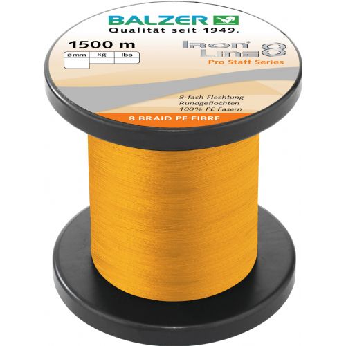 4005652860336 - Iron Line 8 fletline - Rullekapacitet:1500M. - Brudstyrke:9.8kg. - Farve:Orange - 001 2646 012<br>Balzer’s Ironline 8 boasts an eightfold braided high-performance line with an excellent load-bearing capacity. The line is impressive thanks to a soft, yet abrasion-resistant surface that enables the line to slide silently through the guides and which facilitates enormous casting distances. Thanks to the fact that it hardly stretches at all, you have direct contact to both bait and fish. In the Ironline 8 series you can find the right line for all types of fishing; what’s more at fantastic prices! 

Features: 8-fold braiding, round braiding, 100% PE fibre, high load-bearing capacities, very soft surface, high abrasion resistance, extremely little stretching, UV protected. 

Iron Line Spin orange: Excellent for fishing with soft lures thanks to its good visibility.