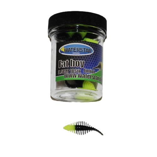747191999644 - Waterstar - Rubber Baits - Model: Fat Boy junior - 3,5 cm - 10 stk. - Farve: Gul/Sort - Smag: Banan