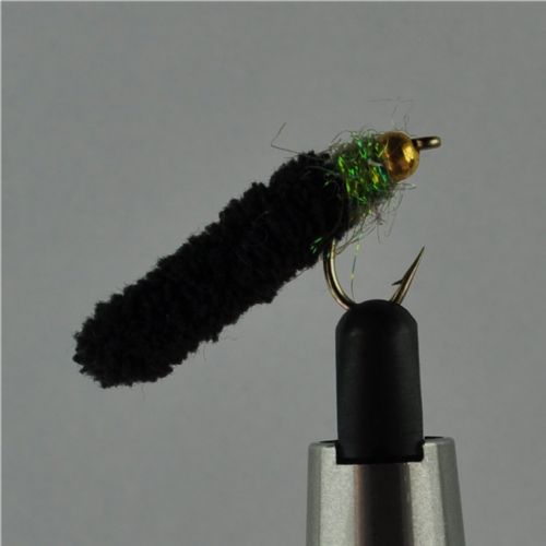 GHMAG002 - Maggot - Farve: Sort med grøn glimmer og guld hoved - Str. : 10