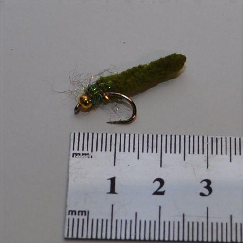 GHMAG006 - Maggot - Farve: Oliven med grøn glimmer og guld hoved - Str. : 10