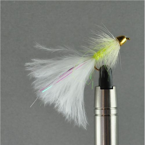WS1165 - Long Shank - Conehead Cat Whisker White Chatreuse - Farve: Chartreuse/Hvid med messing keglehoved - Str. : 10