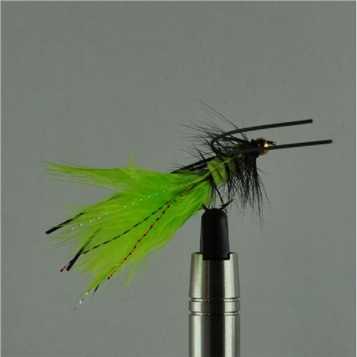 WS20005 - Long Shank - BH Wolly Bugger rubber leg - Farve: Sort/Chartreuse - Str. : 10